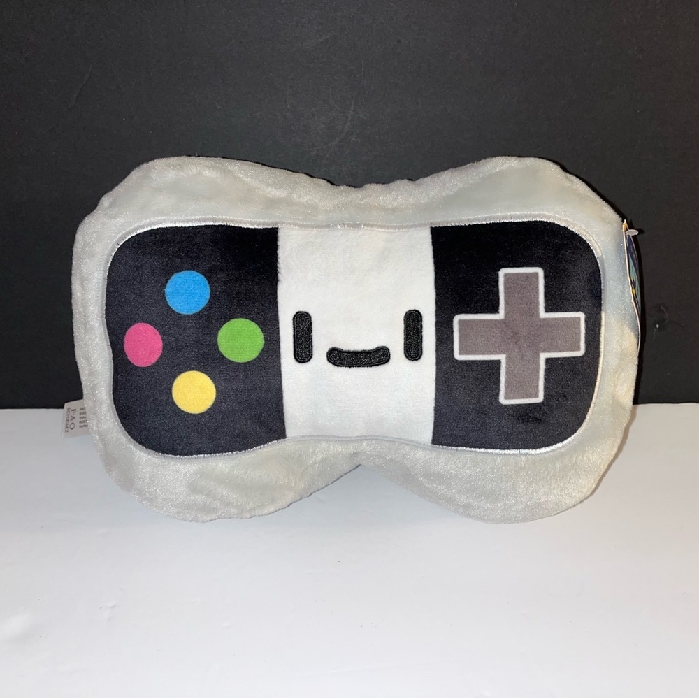 FAO Schwarz White Plush Game Controller Pillow with Multicolor Tag